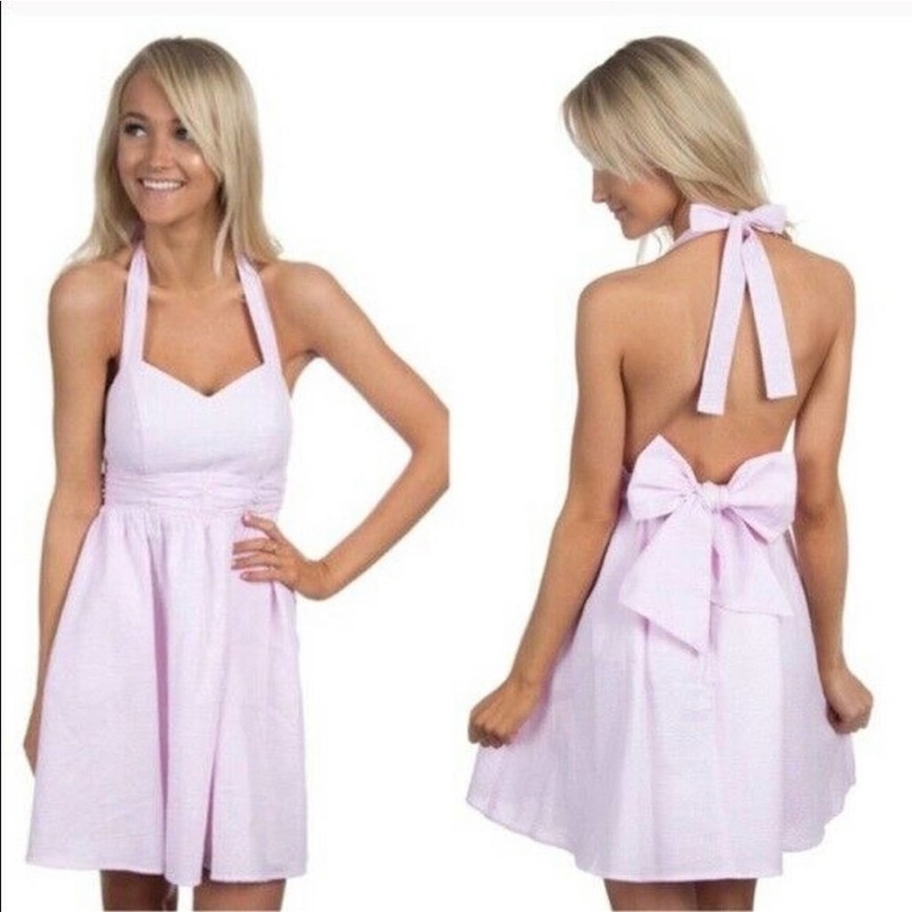 Lauren James Pink Seersucker Halter Dress XS H316 G3